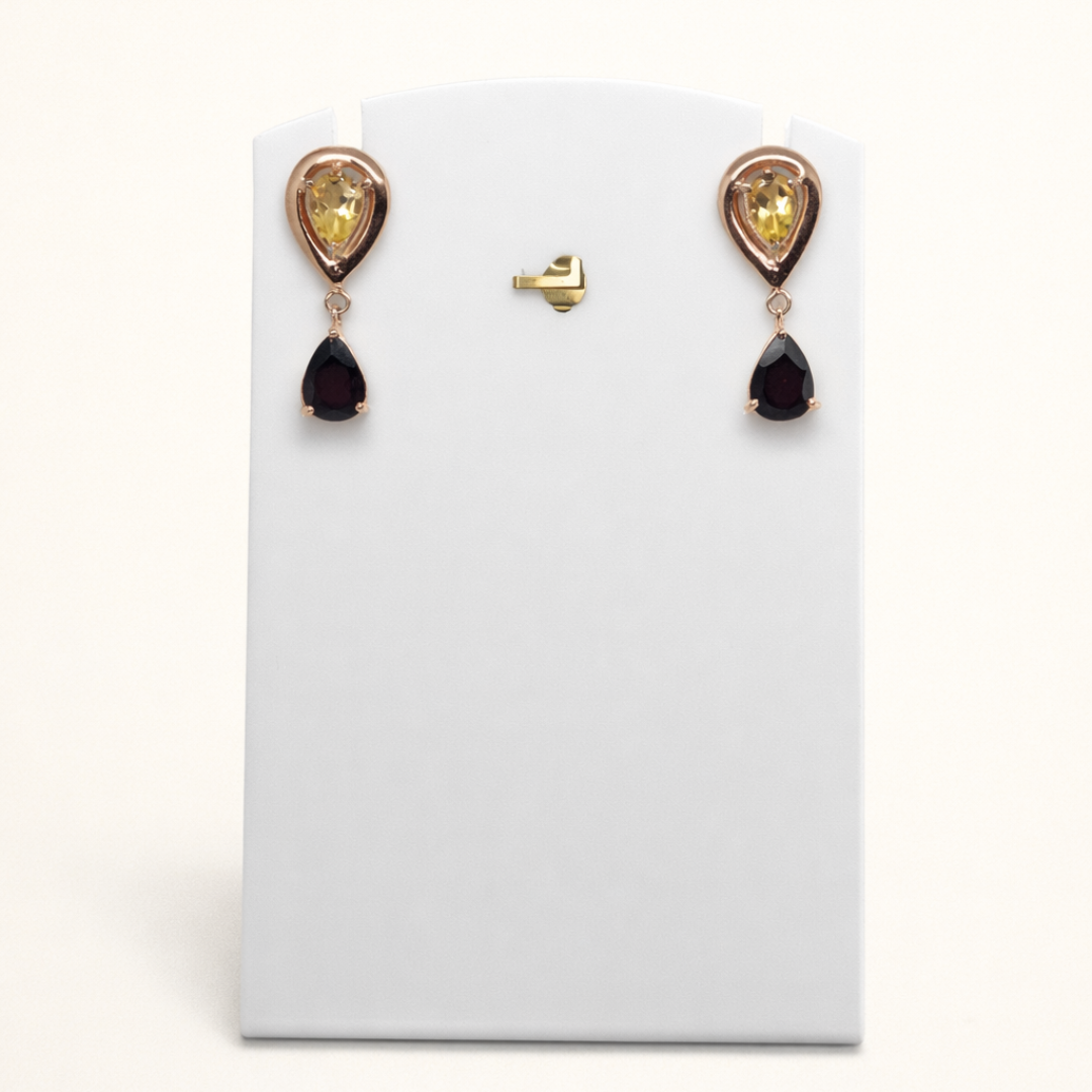 Citrine & Garnet Teardrop Drop Earrings - Image 2