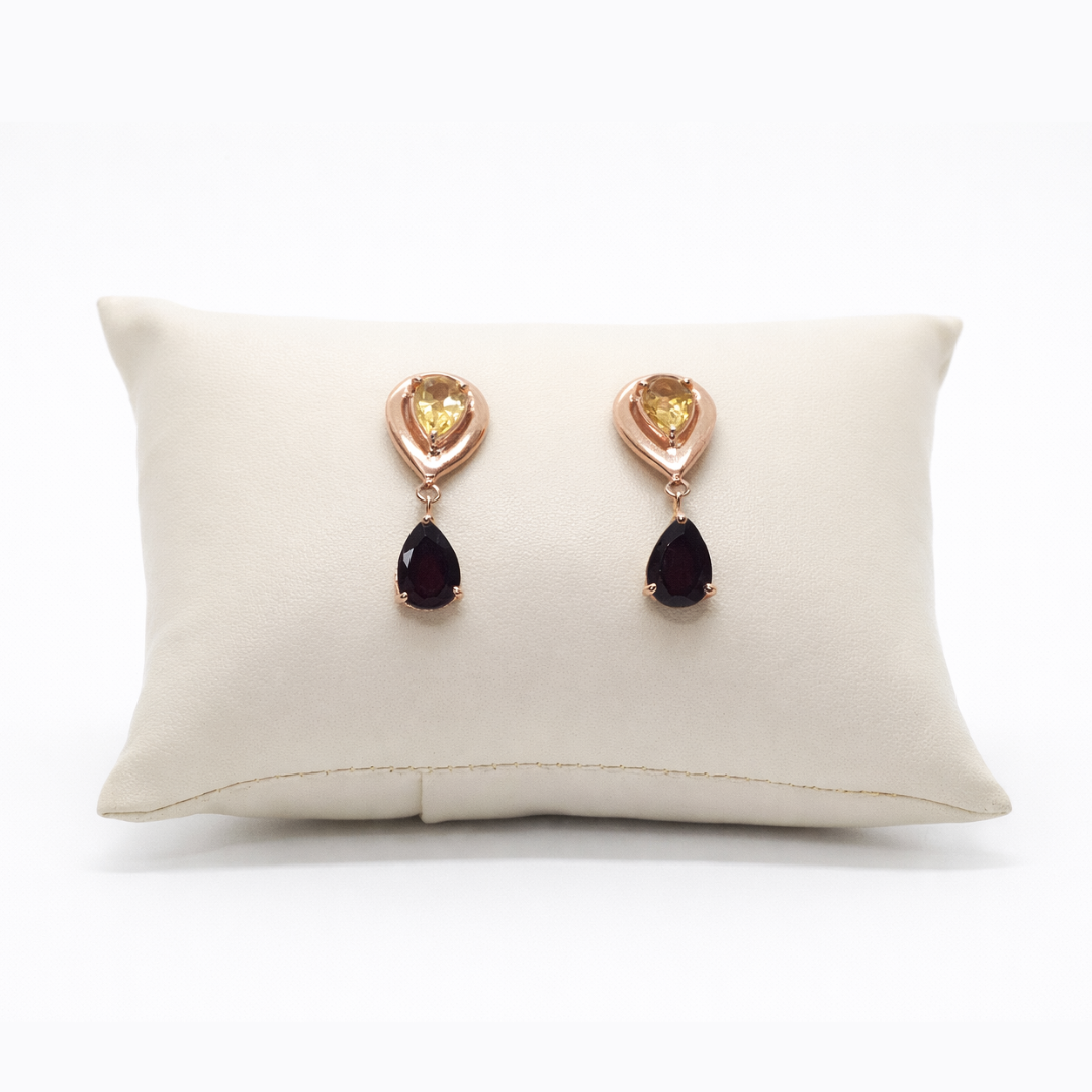 Citrine & Garnet Teardrop Drop Earrings - Image 3