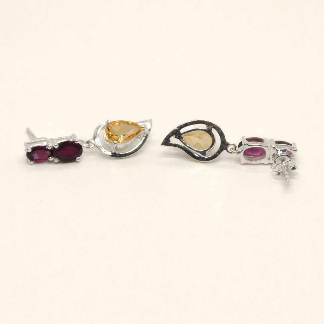 Citrine & Ruby Leaf Drop Earrings