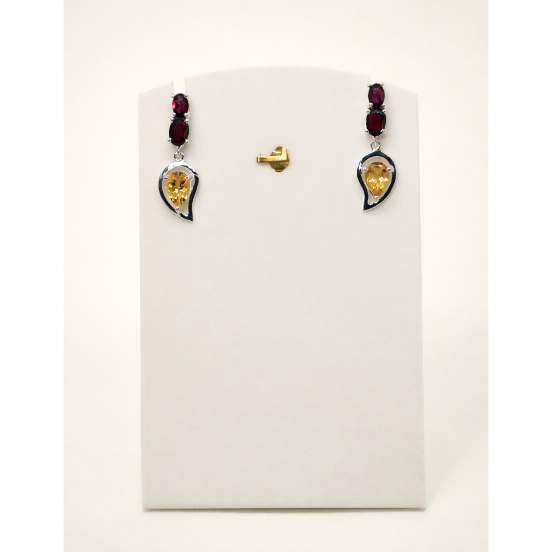 Citrine & Ruby Leaf Drop Earrings - Image 2