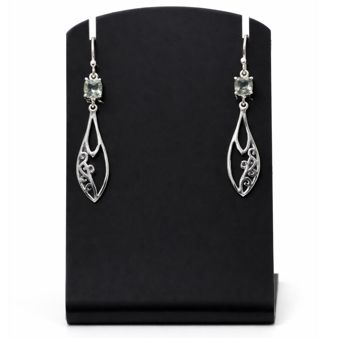 Green Amethyst Filigree Drop Earrings - Image 2