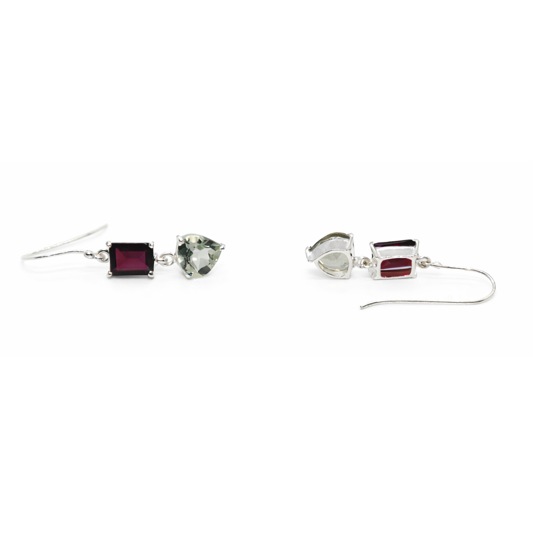 Garnet & Green Amethyst Heart Drop Earrings - Image 2