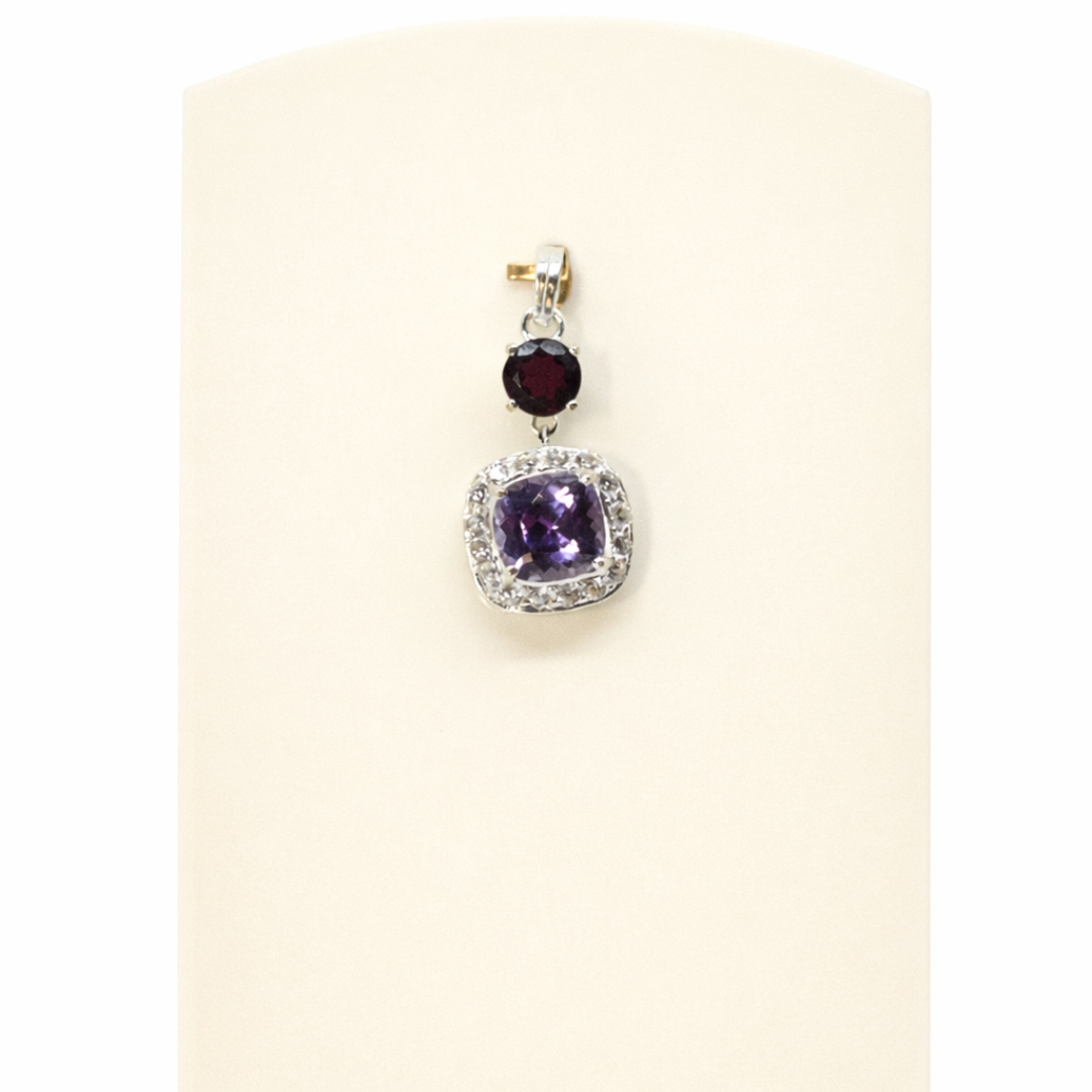 Amethyst Halo Square Silver Pendant