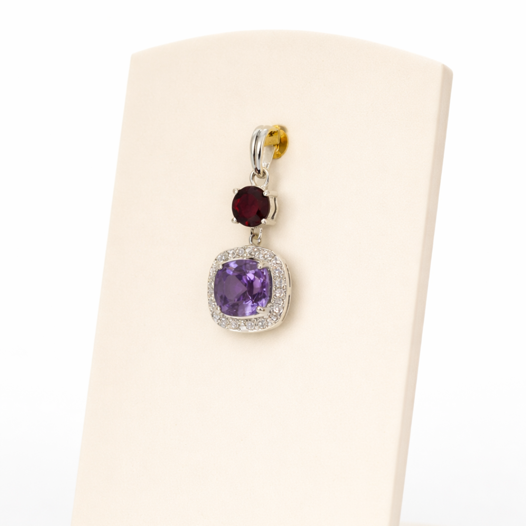 Amethyst Halo Square Silver Pendant - Image 2