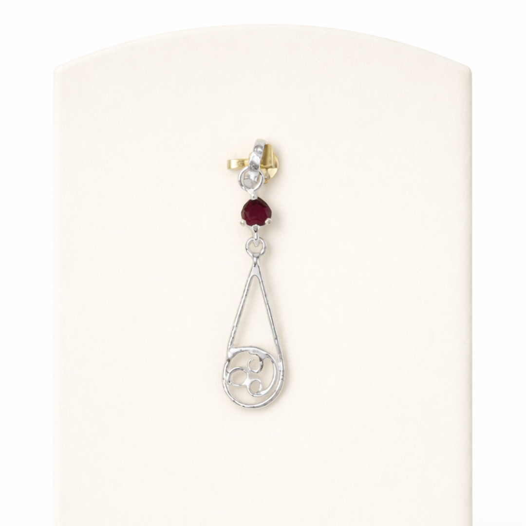 Ruby Accent Filigree Teardrop Silver Pendant