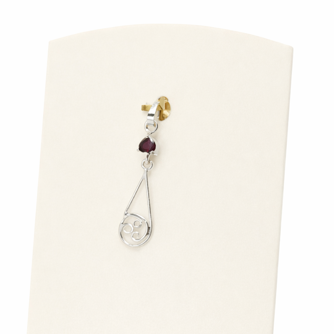 Ruby Accent Filigree Teardrop Silver Pendant - Image 2