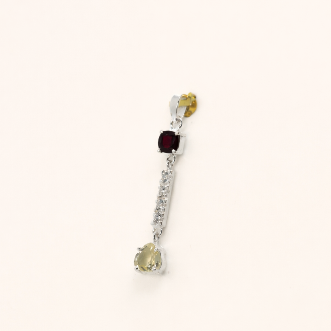 Ruby & Citrine Crystal Bar Drop Silver Pendant