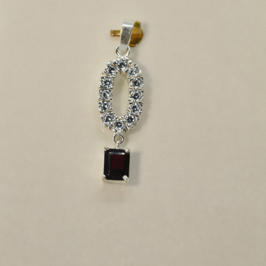 Ruby Drop Halo Silver Pendant