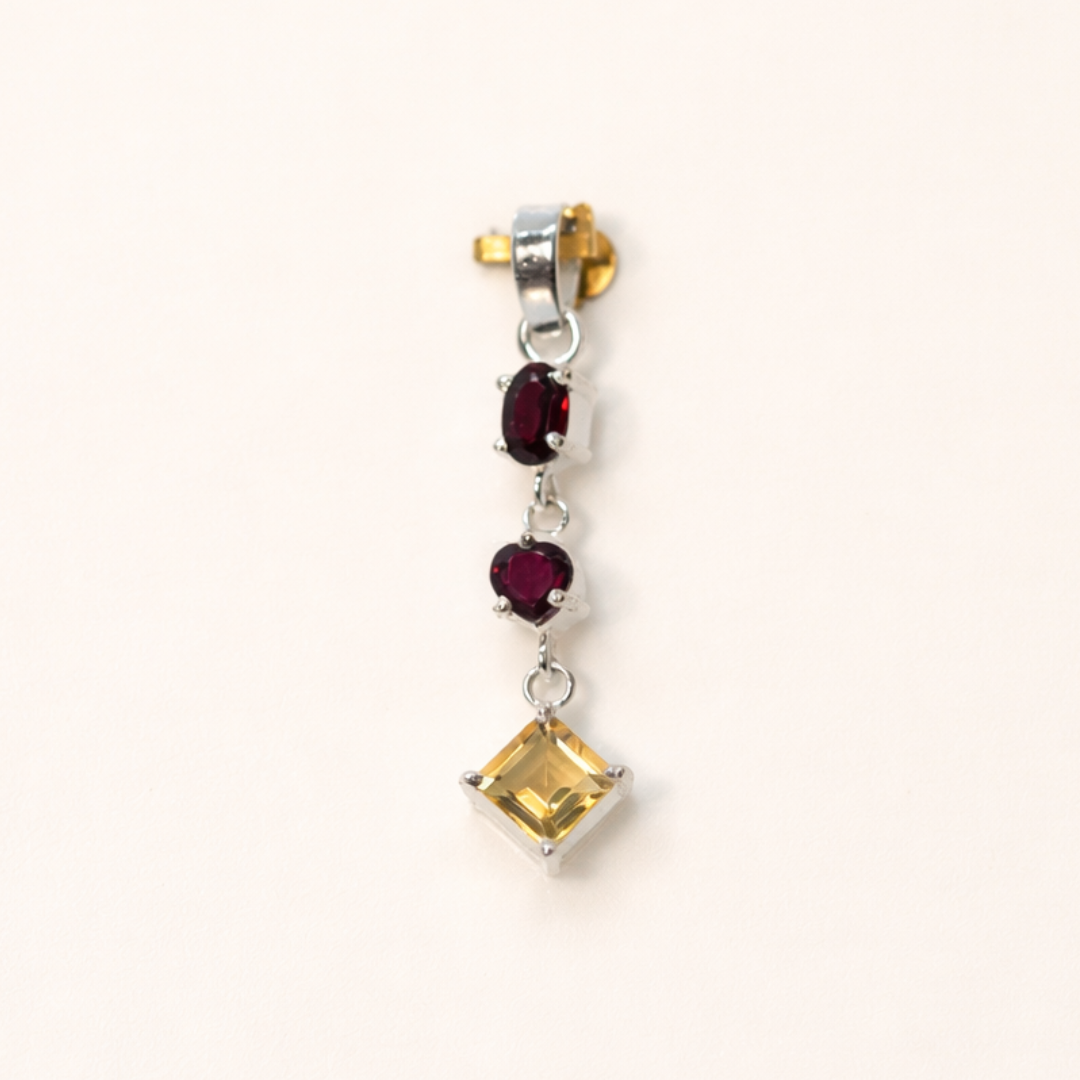 Ruby Heart & Citrine Drop Silver Pendant