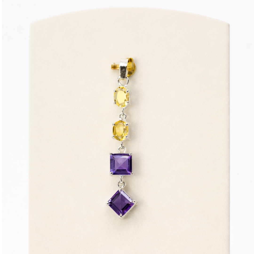Citrine & Amethyst Multi-Stone Drop Silver Pendant