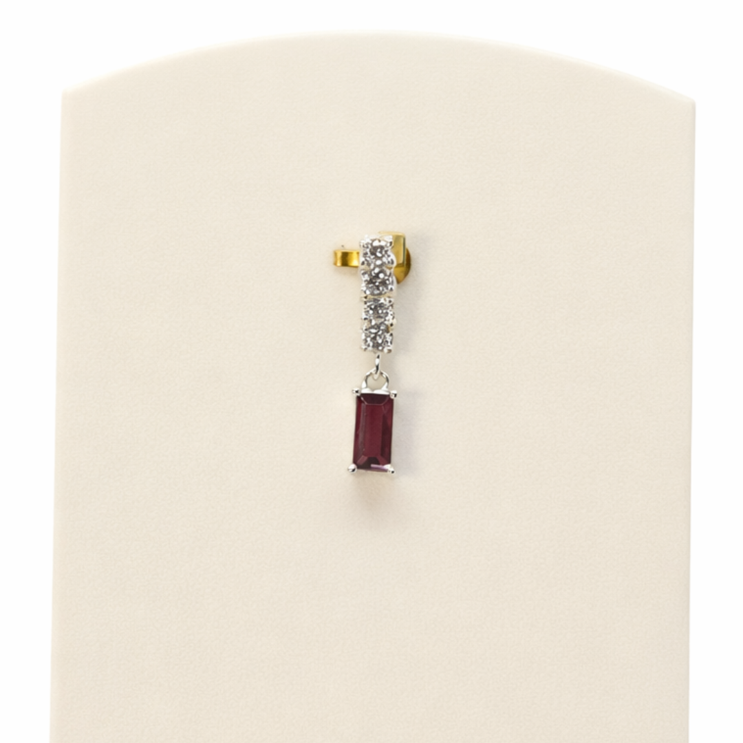 Ruby Baguette & Crystal Drop Silver Pendant