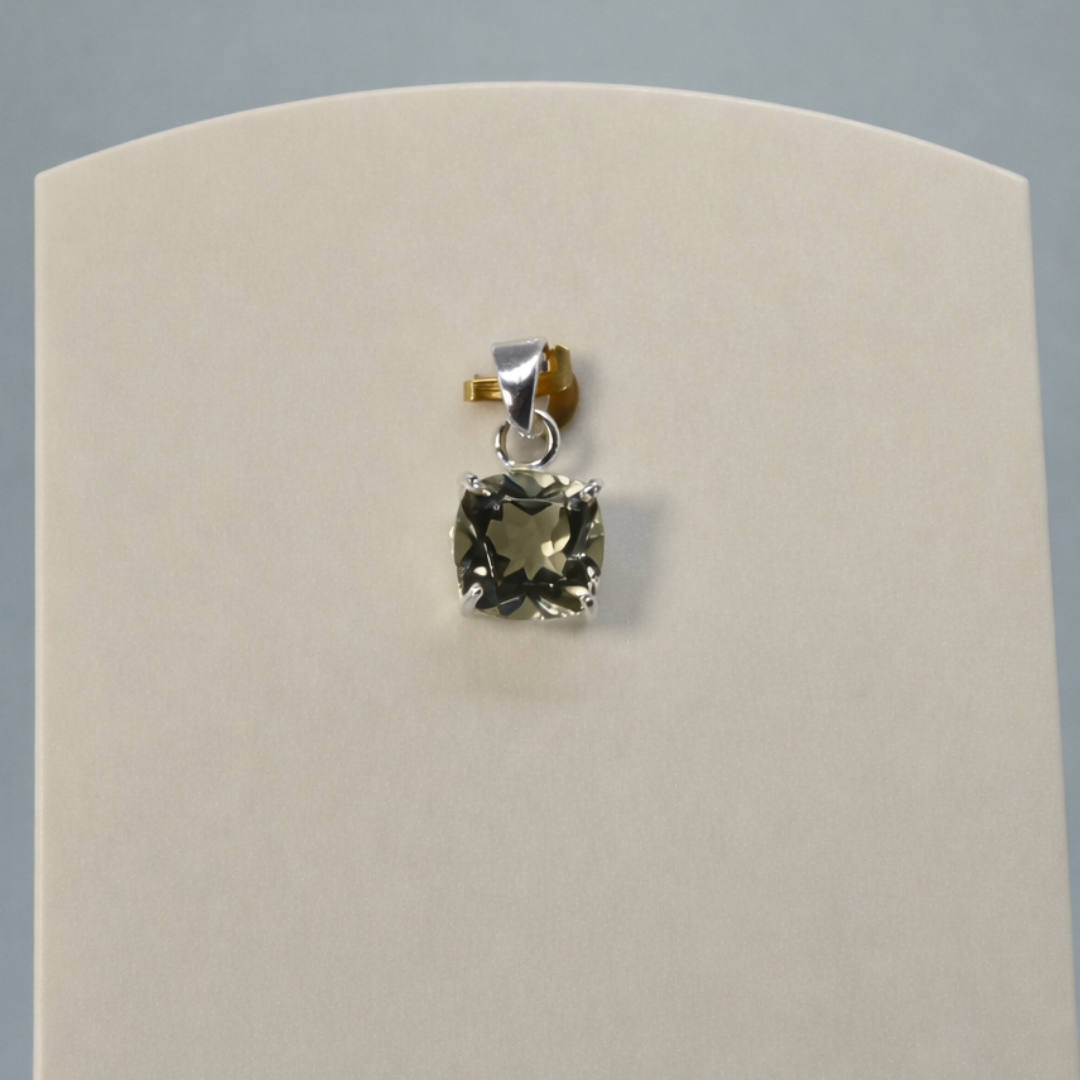 Smoky Quartz Cushion Cut Silver Pendant