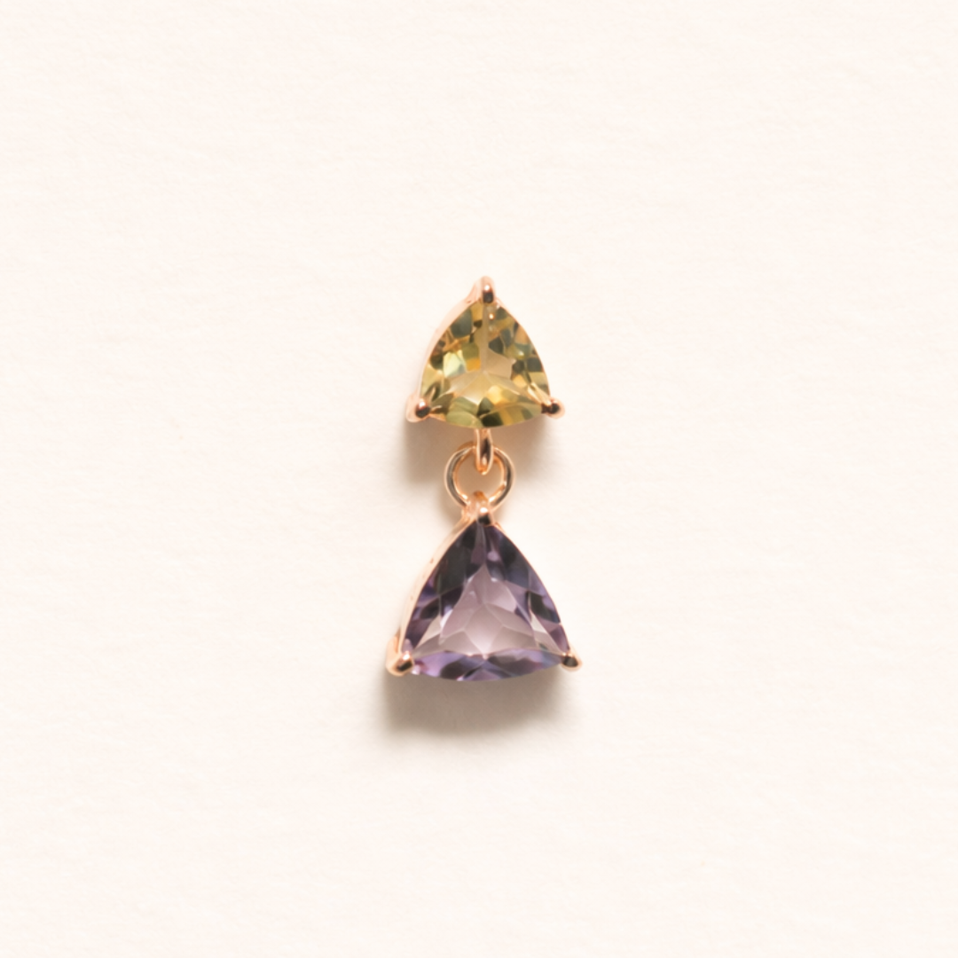 Citrine & Amethyst Triangle Cut Gold Finish Pendant