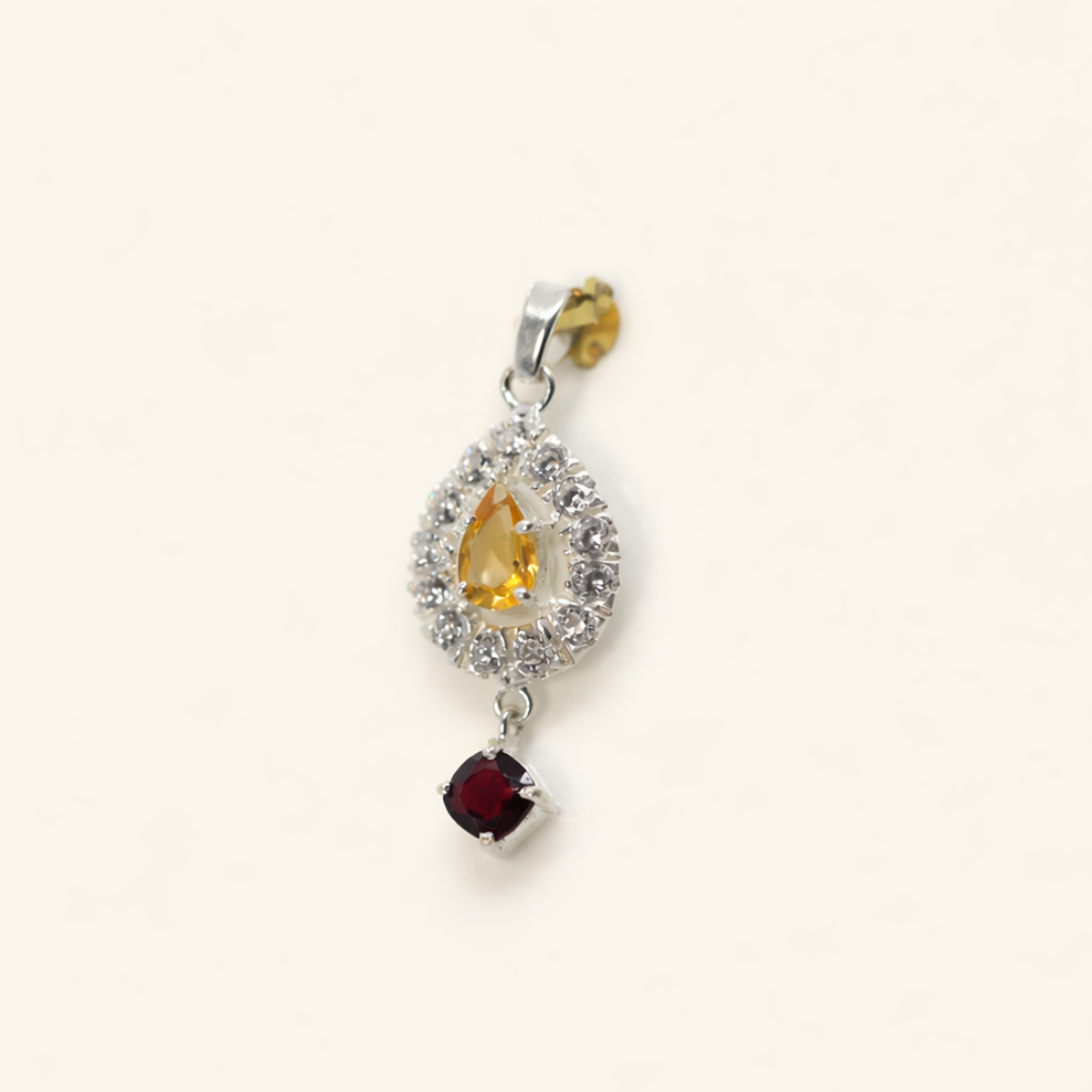 Citrine & Ruby Drop Halo Pendant
