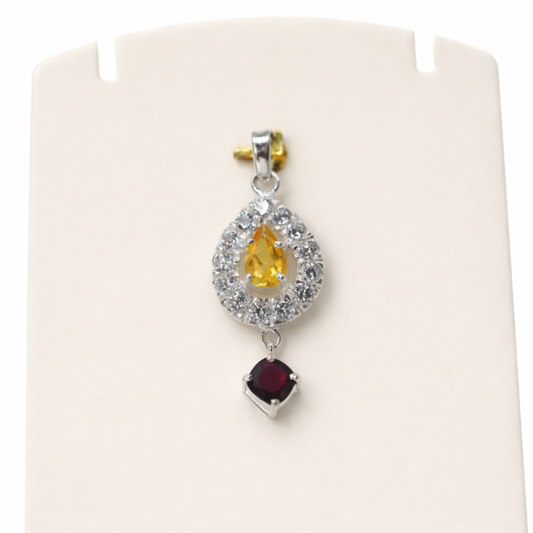 Citrine & Ruby Drop Halo Pendant - Image 2