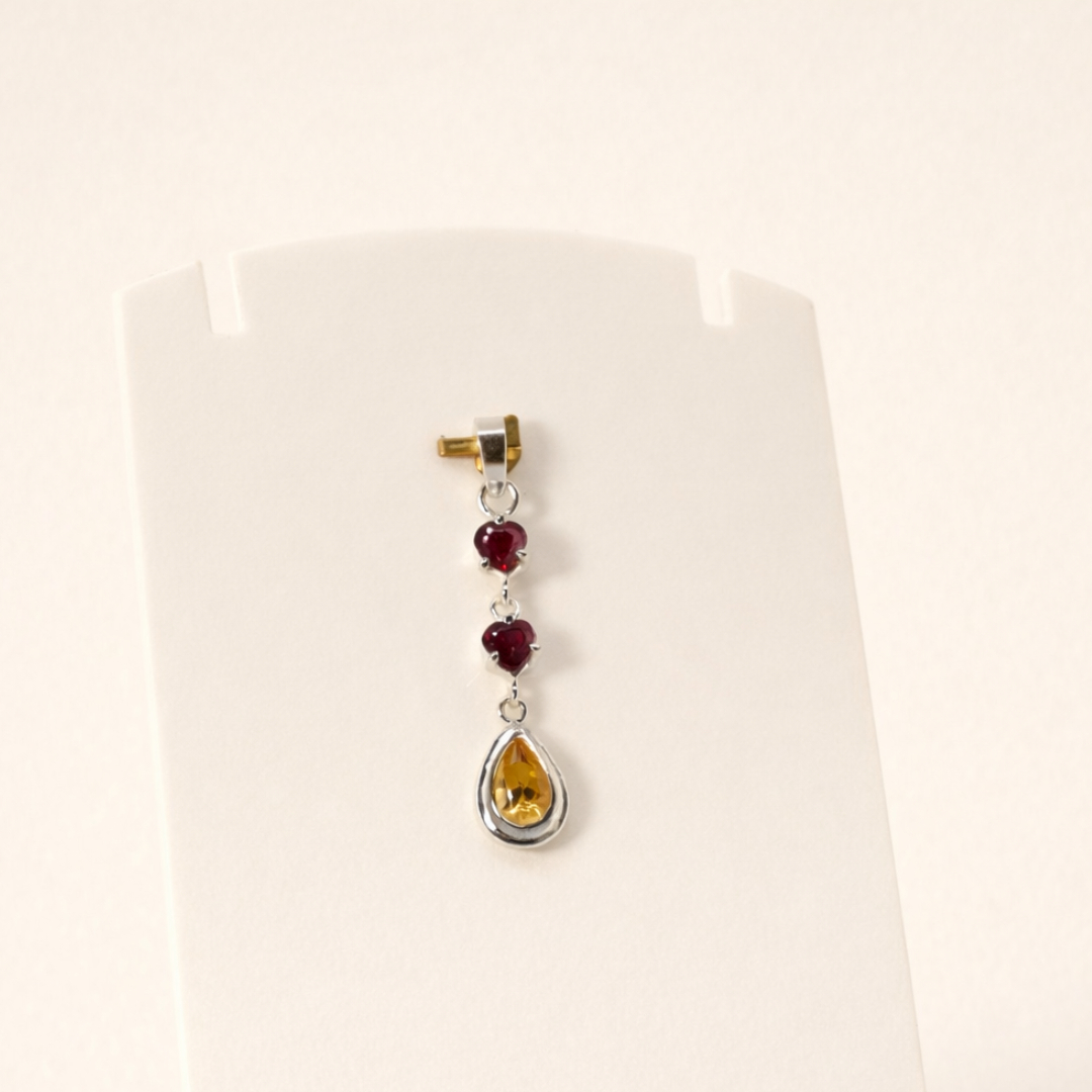 Ruby Heart & Citrine Teardrop Pendant